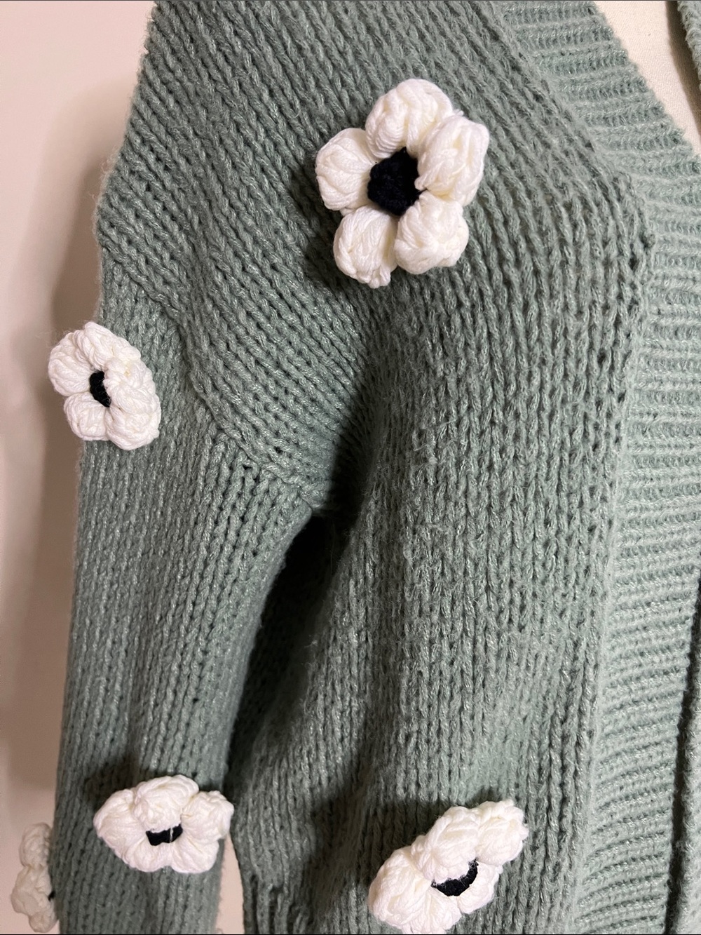 🥝🥗🌳🍵Maeve Sage Green Crocheted Flower Cardigan - Picture 4 of 9